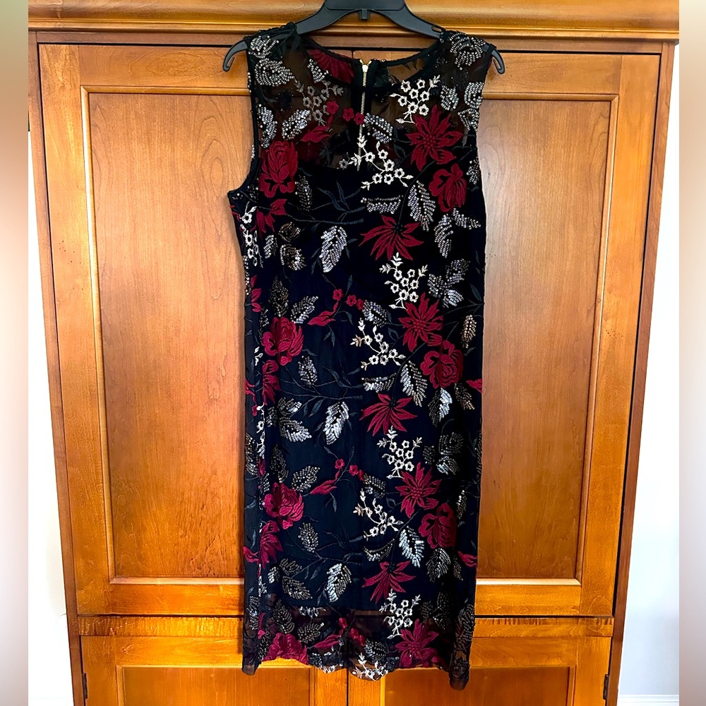 Calvin Klein Black and Red Floral Midi Dress